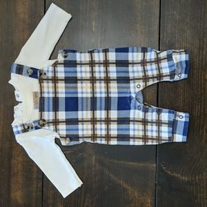 3mo Plaid Overalls with Long Sleeve shirt.